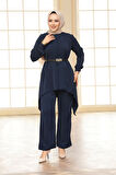 Asimetrik Kesim Lacivert Tesettür İkili Takım 20253L