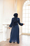 Yandan Bağlamalı Lacivert Tesettür Abiye Elbise 62191L
