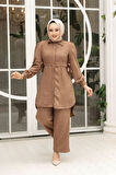 Düğmeli Camel Tesettür İkili Takım 68351C