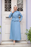 Ceketli Mavi Tesettür Elbise İkili Takım 44651M