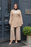 Yandan Bağlama Detaylı Bej Tesettür İkili Takım 50183BEJ