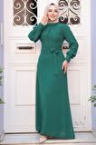 Düğme Detaylı Açık Yeşil Tesettür Elbise 2703AY