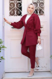 Ceketli Bordo Tesettür İkili Takım 61851BR