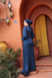 Drape Detaylı Koyu İndigo Mavisi Tesettür Abiye Elbise 52585KIM