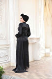 Drape Detaylı Siyah Tesettür Abiye Elbise 52585S