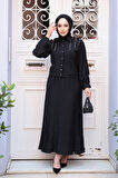 Düğmeli Siyah Tesettür Etekli İkili Takım 44741S