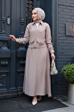 Fermuarlı Koyu Bej Tesettür Etekli İkili Takım 44751KBEJ