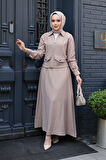 Fermuarlı Koyu Bej Tesettür Etekli İkili Takım 44751KBEJ