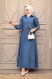 Fermuarlı İndigo Mavisi Tesettür Etekli İkili Takım 44751IM