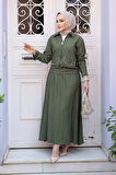 Fermuarlı Haki Tesettür Etekli İkili Takım 44751HK