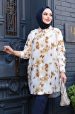 Desenli Hardal Tesettür Gömlek 10546HR