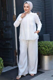 Çizgi Detaylı Beyaz Tesettür İkili Takım 32336B