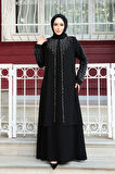 Boncuk İşlemeli Siyah Tesettür Abaya 29131S