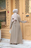 Boncuk İşlemeli Bej Tesettür Abaya 29131BEJ