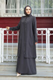 Boncuk İşlemeli Füme Tesettür Abaya 29131FU