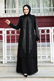 Boncuk İşlemeli Siyah Tesettür Abaya 29132S