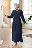 Boncuk İşlemeli Lacivert Tesettür Abaya 29121L