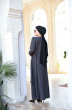 Boncuk İşlemeli Füme Tesettür Abaya 29121FU