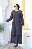 Boncuk İşlemeli Füme Tesettür Abaya 29121FU