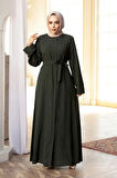 Boncuk İşlemeli Haki Tesettür Abaya 29117HK