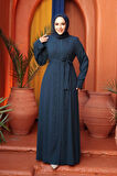 Boncuk İşlemeli İndigo Mavisi Tesettür Abaya 29118IM