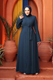 Boncuk İşlemeli İndigo Mavisi Tesettür Abaya 29118IM