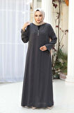 Boncuk İşlemeli Füme Tesettür Ferace 29122FU