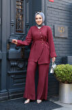 Düğme Detaylı Bordo Tesettür İkili Takım 19029BR