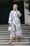 Desenli İndigo Mavisi Tesettür Kimono 32121IM