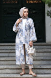 Desenli İndigo Mavisi Tesettür Kimono 32121IM