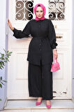 Düğmeli Siyah Tesettür İkili Takım 60341S