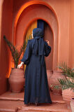 Bağlama Detaylı Lacivert Tesettür Abiye Elbise 62261L