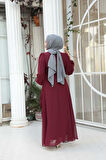 Bağlama Detaylı Bordo Tesettür Abiye Elbise 62261BR