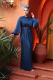 Balon Kol Lacivert Tesettür Abiye Elbise 62312L