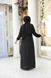 Fermuarlı Siyah Tesettür Ferace 26371S