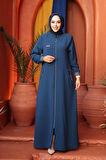Fermuarlı İndigo Mavisi Tesettür Ferace 26371IM
