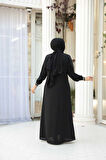 Fermuarlı Siyah Tesettür Ferace 26381S
