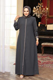 Fermuarlı Füme Tesettür Ferace 26381FU