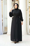 Kemerli Siyah Tesettür Ferace 26391S