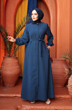 Kemerli İndigo Mavisi Tesettür Ferace 26391IM