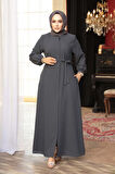 Kemerli Füme Tesettür Ferace 26391FU