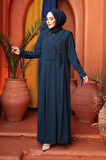 Fermuarlı Petrol Mavisi Tesettür Ferace 26431PM