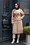 Tokalı Kemerli Bisküvi Tesettür Trençkot 26412BS