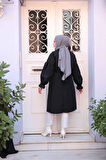 Kemerli Siyah Tesettür Trençkot 26421S