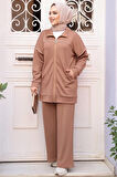 Fermuarlı Camel Tesettür İkili Takım 13231C