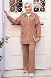 Fermuarlı Camel Tesettür İkili Takım 13231C
