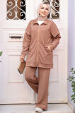 Fermuarlı Camel Tesettür İkili Takım 13231C