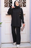 Düğme Detaylı Siyah Tesettür İkili Takım 13261S