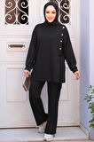 Düğme Detaylı Siyah Tesettür İkili Takım 13261S
