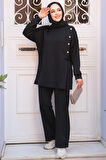 Düğme Detaylı Siyah Tesettür İkili Takım 13261S